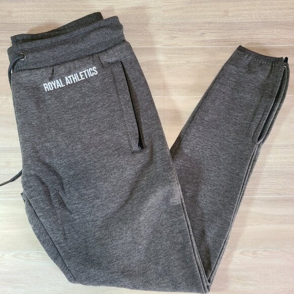 NWT Royal Athletics Grey Fleece Joggers | Zip Ankles Size Small Sweatpants - Picture 1 of 8